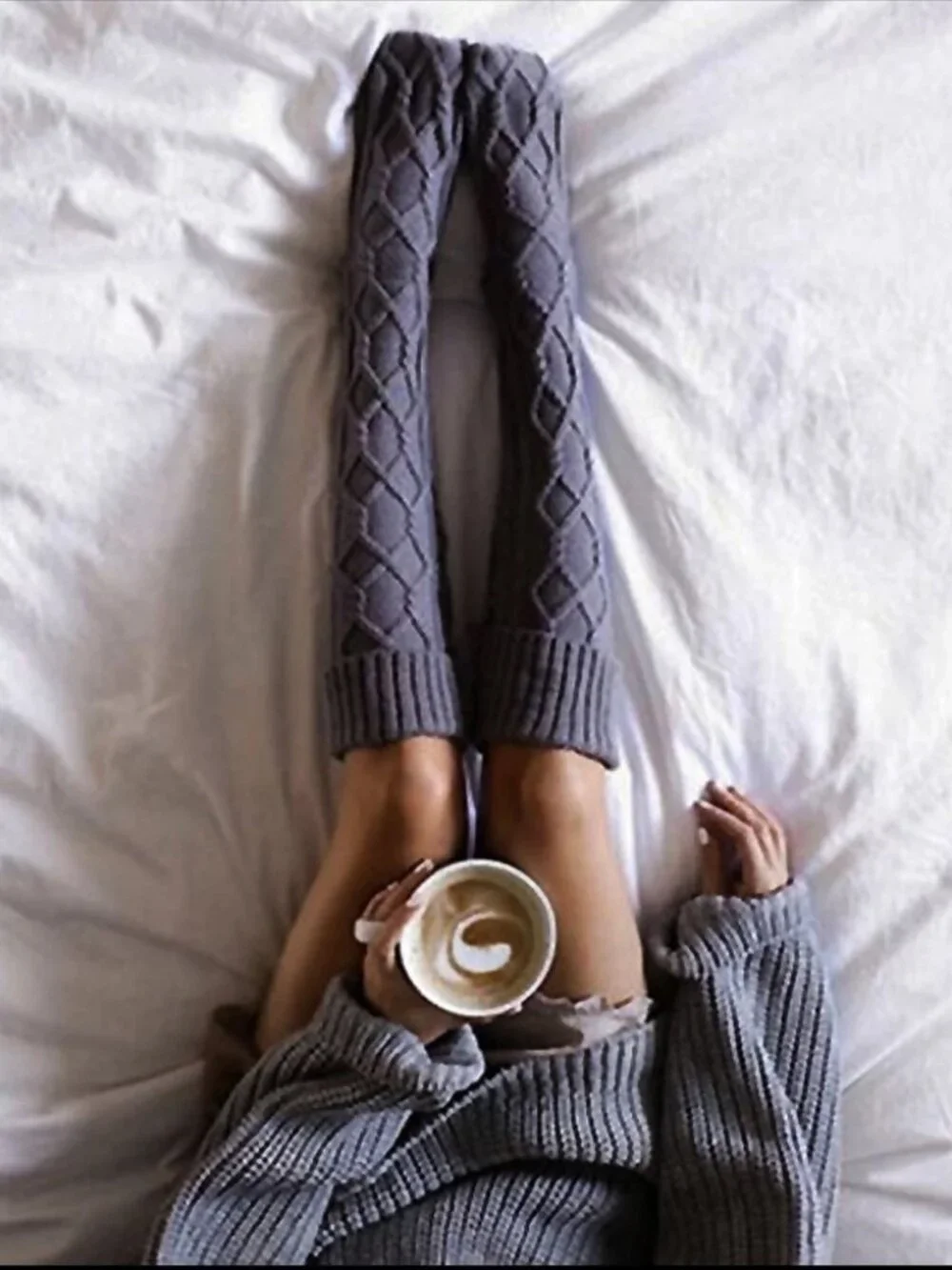 Cable Knit Over The Knee Socks Purple Gray Cozy Thigh High Boot Socks NWT